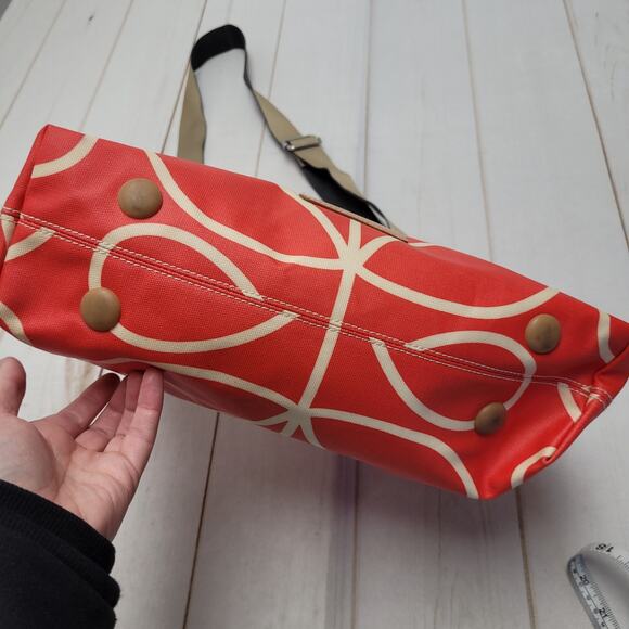 Etc Orla Kiely giant linear stem laminated cotton red orange crossbody bag purse - Picture 5 of 10